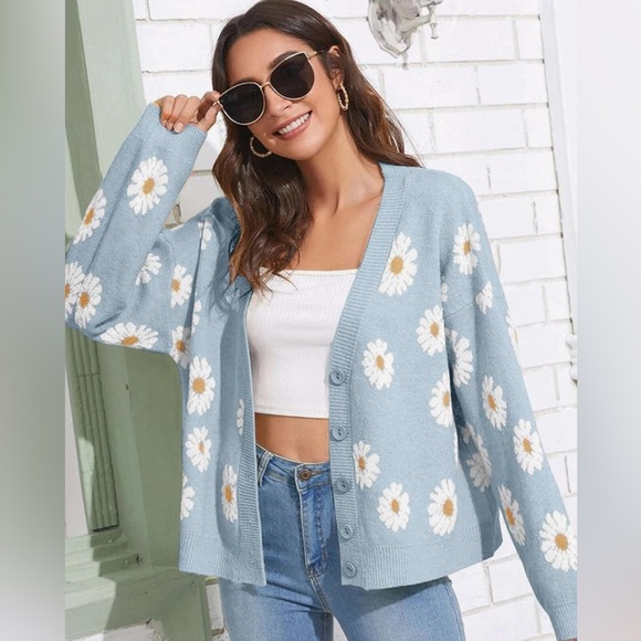 Sweaters - Daisy Blue Cardigan Sweater